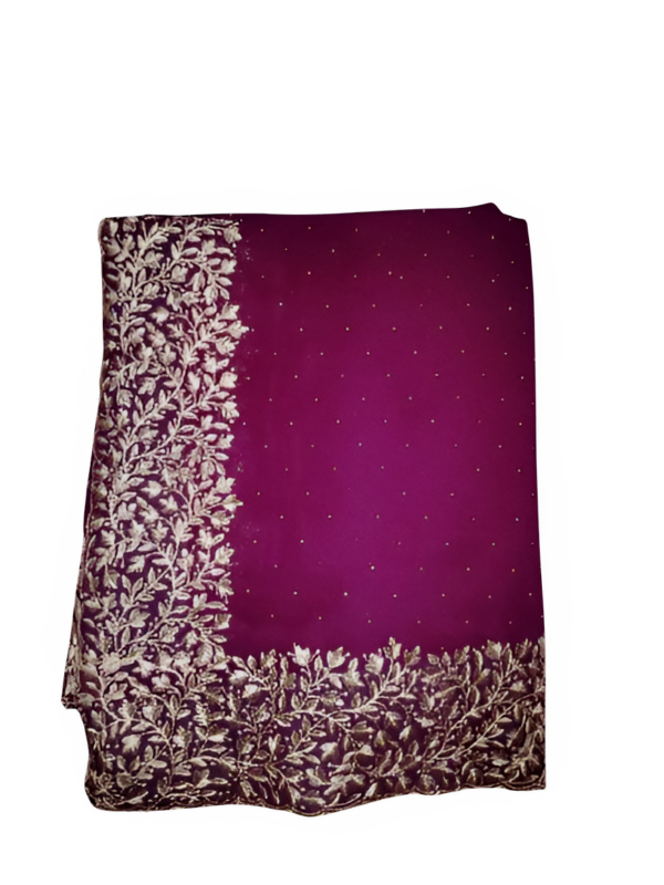 Party Wear Embraided Purple Color Saree.