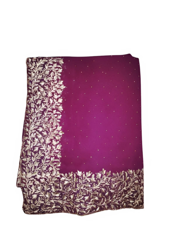Party Wear Embraided Purple Color Saree. - Image 9