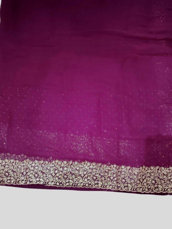 Party Wear Embraided Purple Color Saree. - Image 7