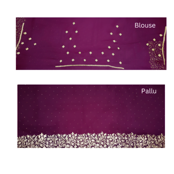 Party Wear Embraided Purple Color Saree. - Image 3