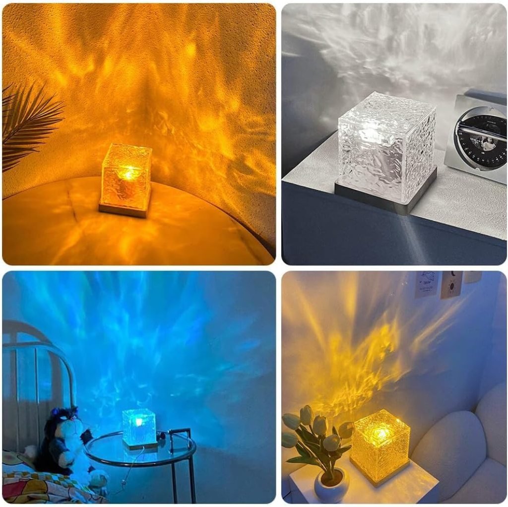 Night Lamp, Romantic Projector Warm Ocean Wave Water Sixteen LED Night Light Projector 3D Water Wave Effect, Remote Control. Table Lamp for Home Décor, Bedroom & Gift, Multicolor Light (Cube Shape). - Image 3