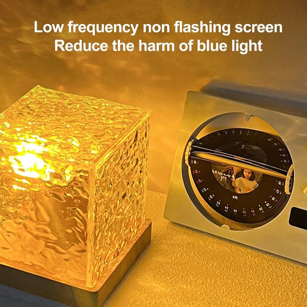 Night Lamp, Romantic Projector Warm Ocean Wave Water Sixteen LED Night Light Projector 3D Water Wave Effect, Remote Control. Table Lamp for Home Décor, Bedroom & Gift, Multicolor Light (Cube Shape). - Image 4