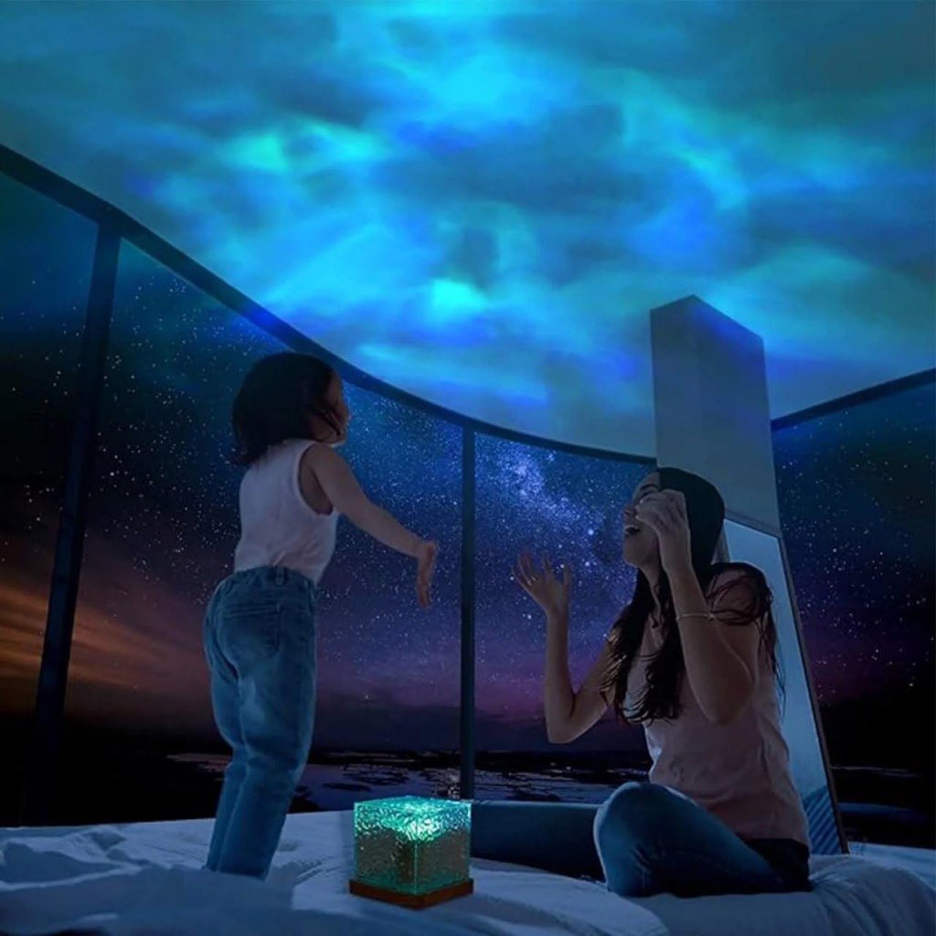 Night Lamp, Romantic Projector Warm Ocean Wave Water Sixteen LED Night Light Projector 3D Water Wave Effect, Remote Control. Table Lamp for Home Décor, Bedroom & Gift, Multicolor Light (Cube Shape). - Image 8
