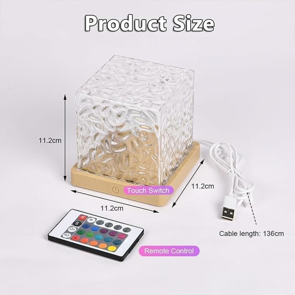 Night Lamp, Romantic Projector Warm Ocean Wave Water Sixteen LED Night Light Projector 3D Water Wave Effect, Remote Control. Table Lamp for Home Décor, Bedroom & Gift, Multicolor Light (Cube Shape). - Image 9