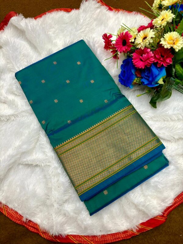 Kalanjali Paithani Soft Tana Silk Saree – All-Over Butta Design | Rich Pallu | Running Blouse | Premium Quality 💯 कलांजली पैठणी - Image 6