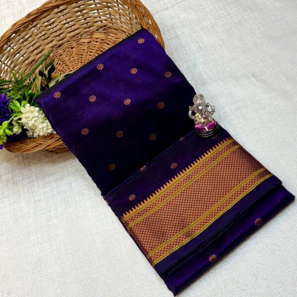 Kalanjali Paithani Soft Tana Silk Saree – All-Over Butta Design | Rich Pallu | Running Blouse | Premium Quality 💯 कलांजली पैठणी - Image 5