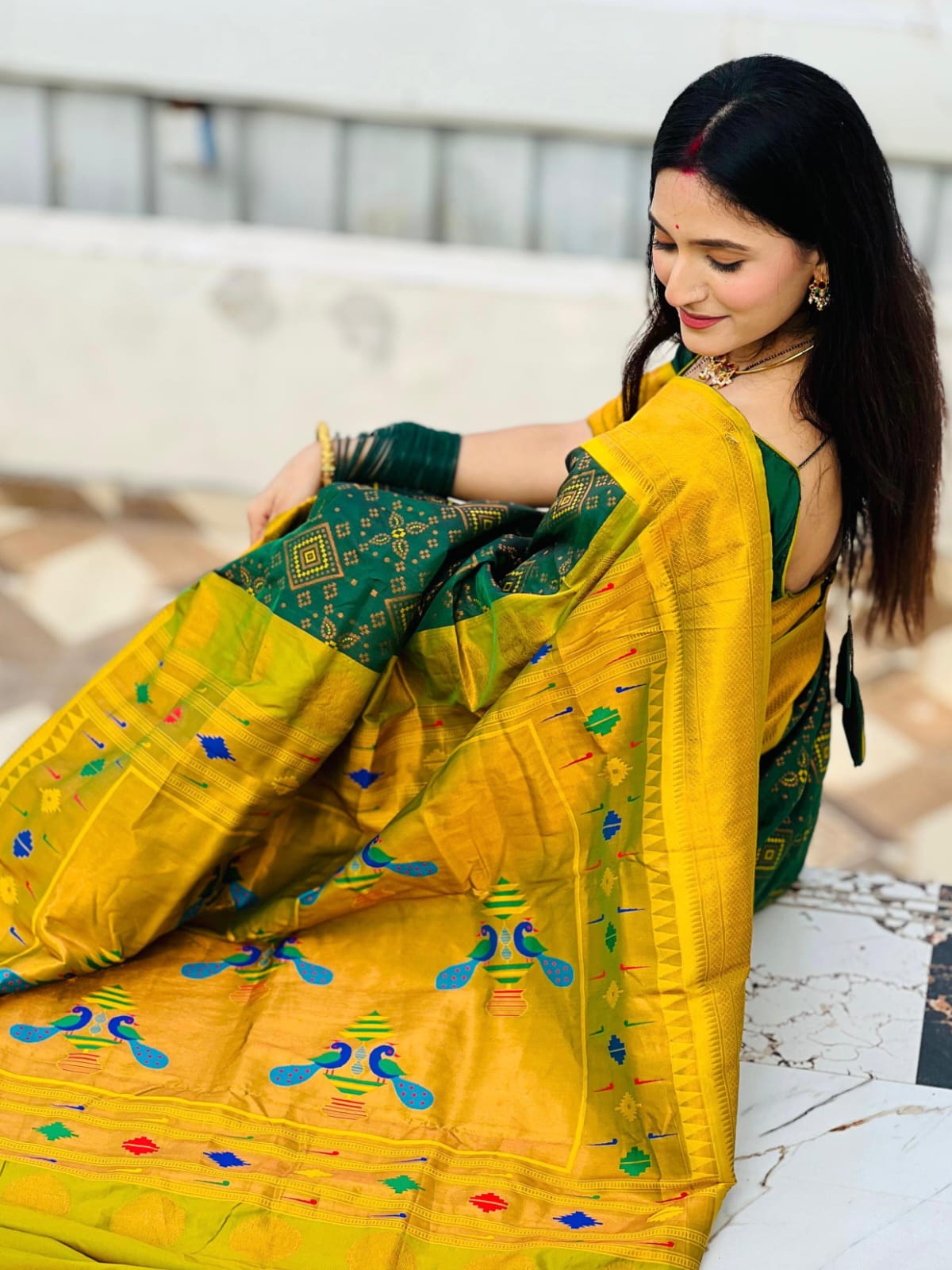 New Bandhani Paithani Saree, #बांधणी पैठणी साडी# - Image 15