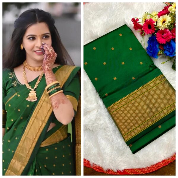 Kalanjali Paithani Soft Tana Silk Saree – All-Over Butta Design | Rich Pallu | Running Blouse | Premium Quality 💯 कलांजली पैठणी - Image 8