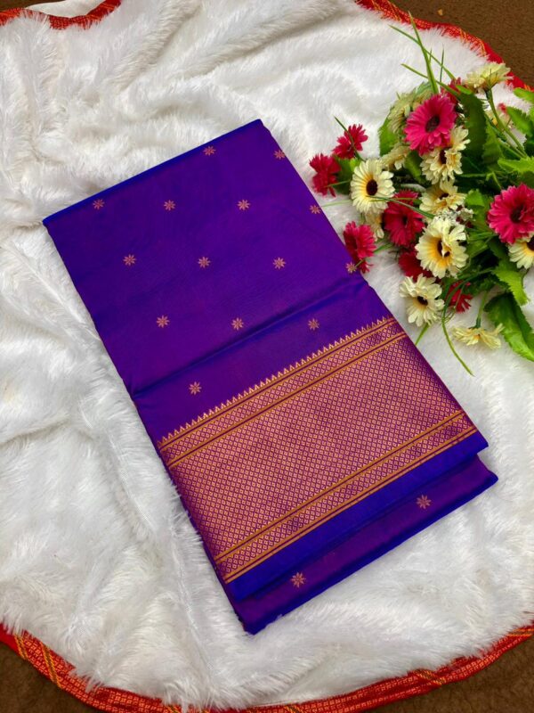 Kalanjali Paithani Soft Tana Silk Saree – All-Over Butta Design | Rich Pallu | Running Blouse | Premium Quality 💯 कलांजली पैठणी - Image 4