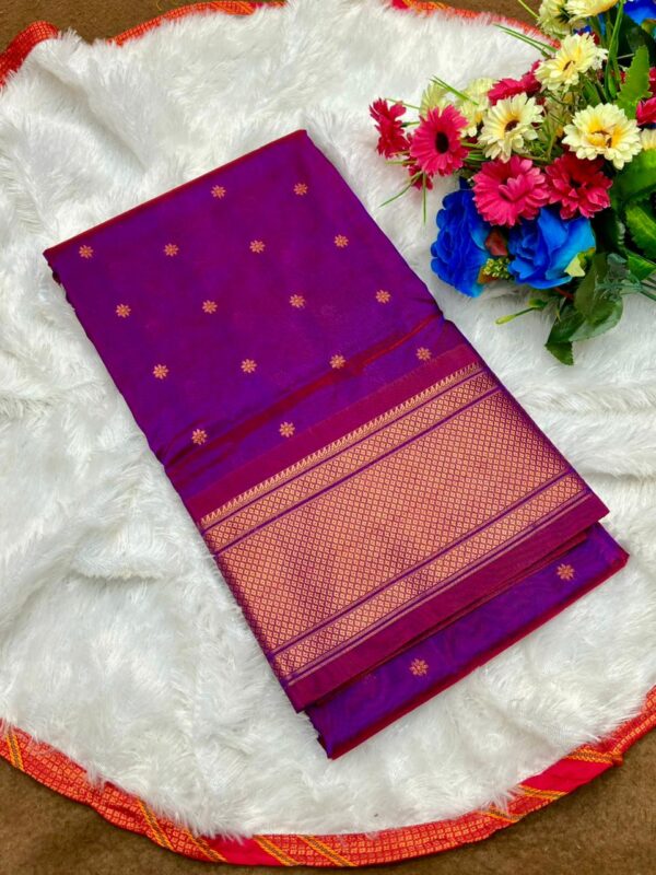 Kalanjali Paithani Soft Tana Silk Saree – All-Over Butta Design | Rich Pallu | Running Blouse | Premium Quality 💯 कलांजली पैठणी - Image 2