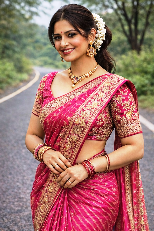 Light Green & Pink Designer Saree with Heavy Zari Embroidery Border & White Butti Work Only Rs. 549/- - Image 11