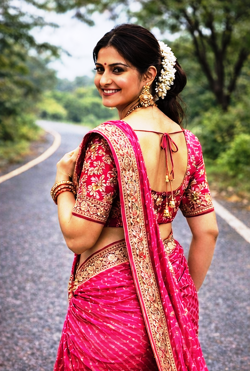 Light Green & Pink Designer Saree with Heavy Zari Embroidery Border & White Butti Work Only Rs. 549/- - Image 10