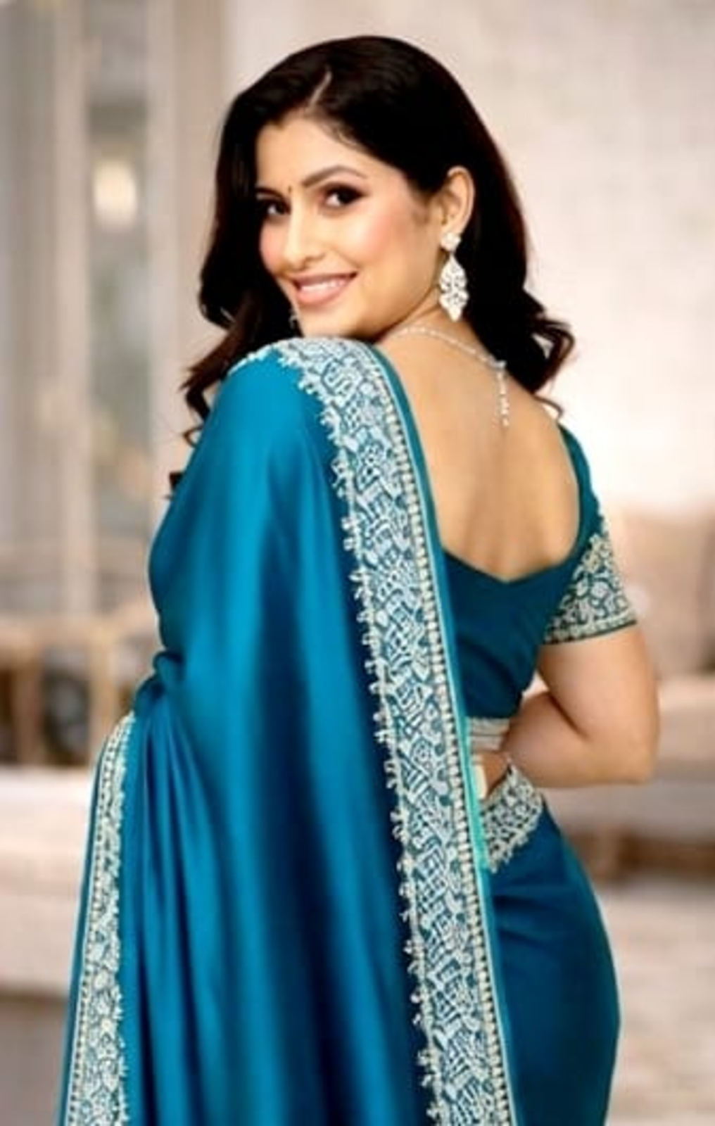 Royal Blue Satin Silk Embroidered Border Saree Only Rs. 711/- - Image 9