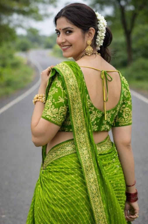 Light Green & Pink Designer Saree with Heavy Zari Embroidery Border & White Butti Work Only Rs. 549/- - Image 2