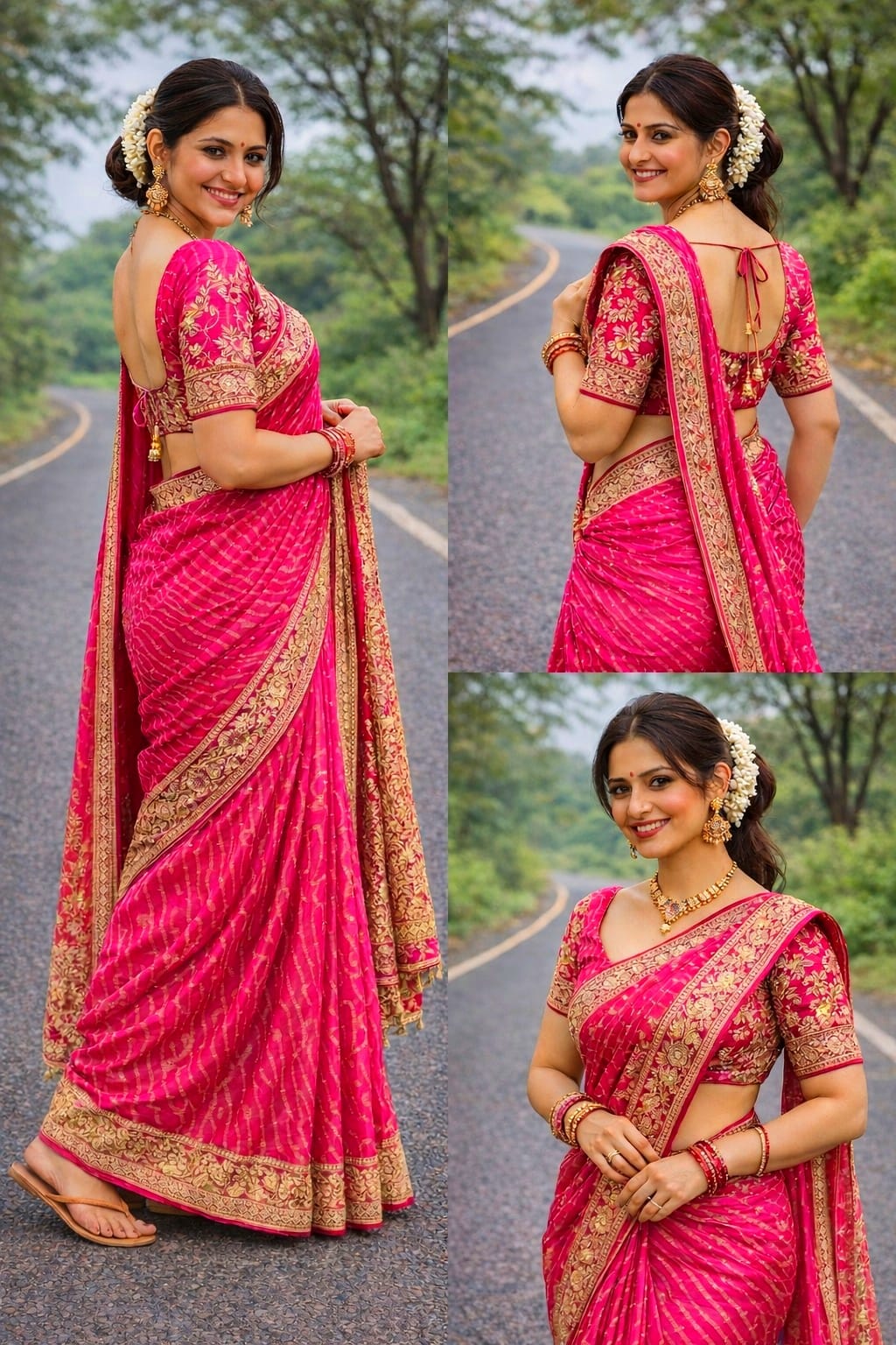Light Green & Pink Designer Saree with Heavy Zari Embroidery Border & White Butti Work Only Rs. 549/- - Image 12