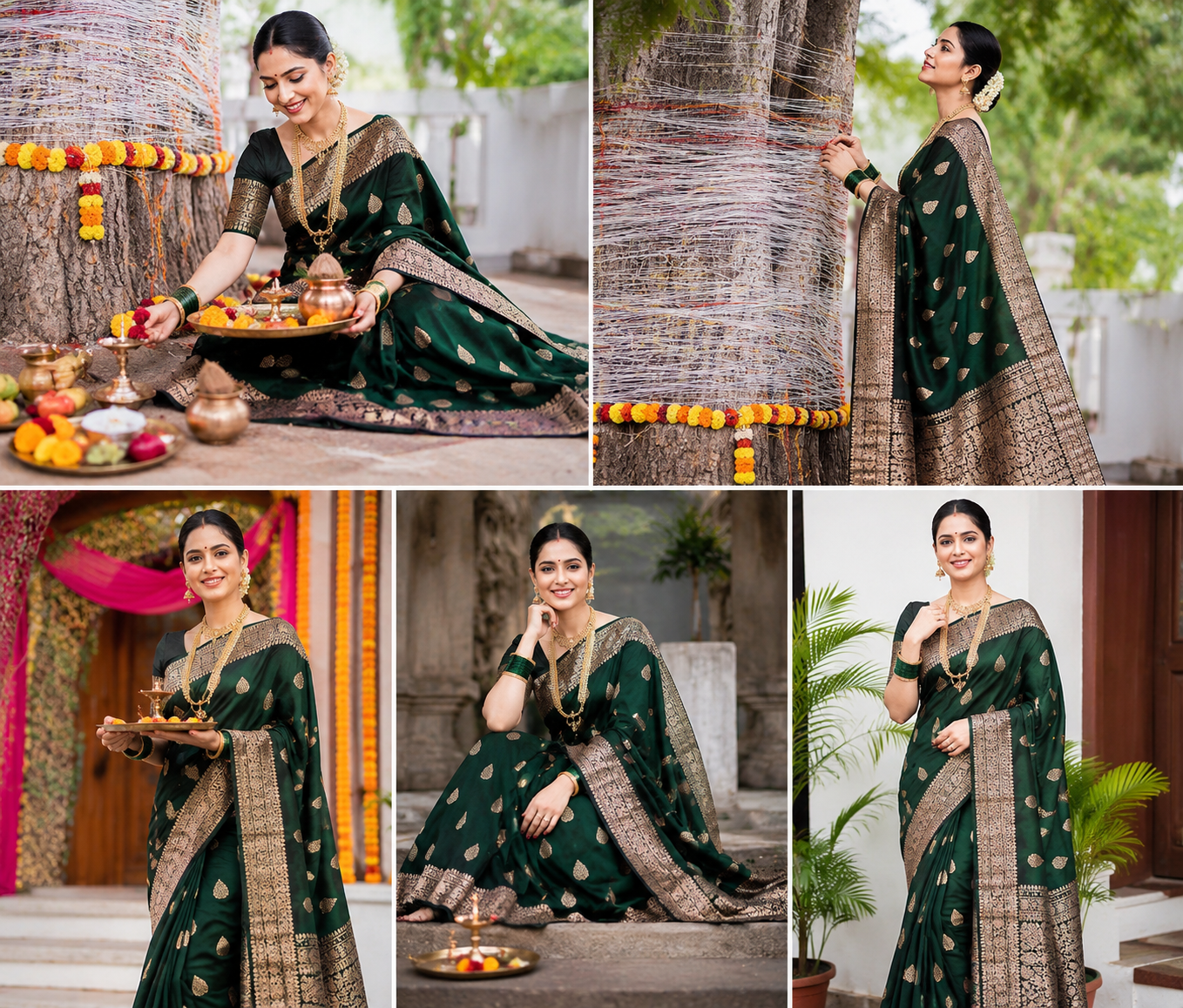 Samruddhi Collection Dark Green Banarasi Silk Saree with Rich Zari Border Only Rs. 799/- - Image 3
