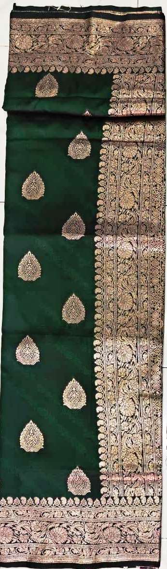 Samruddhi Collection Dark Green Banarasi Silk Saree with Rich Zari Border Only Rs. 799/- - Image 9